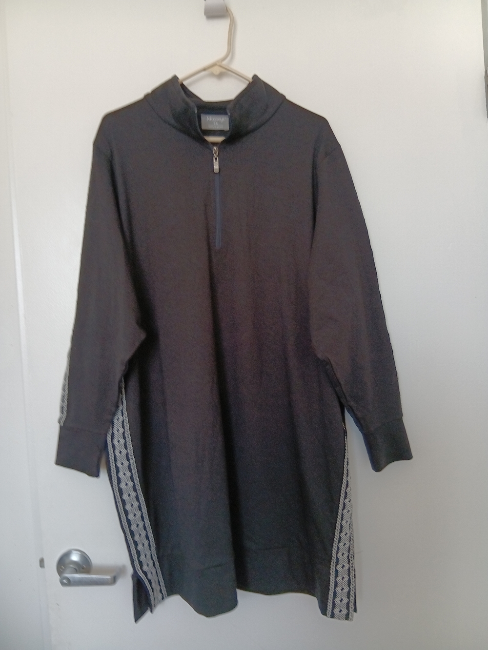 Masseys Black Midi Dress with Side Trim and Zip Neck